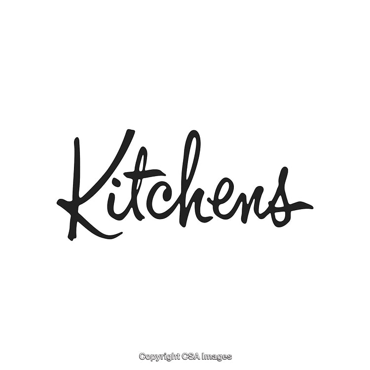 Handwritten Script Highlighting the Word Kitchens in Stylish Black Font