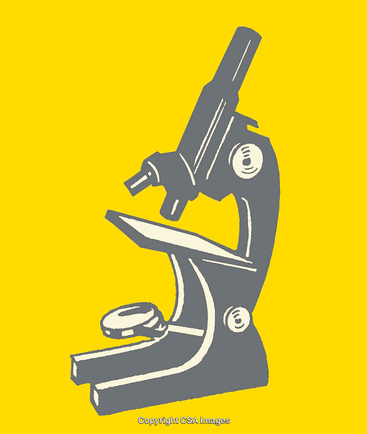 Vintage Microscope Illustration on a Yellow Background in Line Art Style