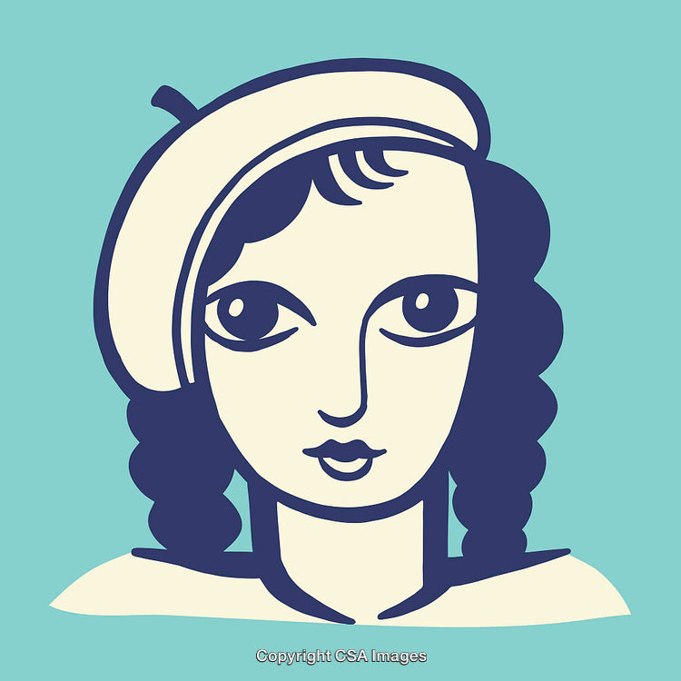 Stylized Illustration of Woman with Beret and Retro Style