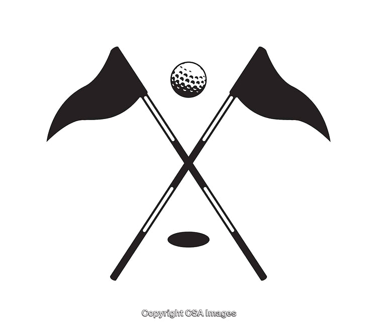 Abstract Crossed Golf Clubs and Flag Design With Ball Icon