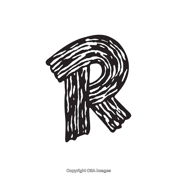 Artistic Illustration of the Letter R with Wood Texture Design