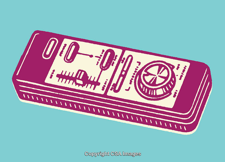 Retro Styled Line Art Remote Control on Blue Background