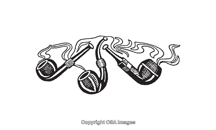 Detailed Black and White Illustration of Smoking Pipes With Rising Smoke