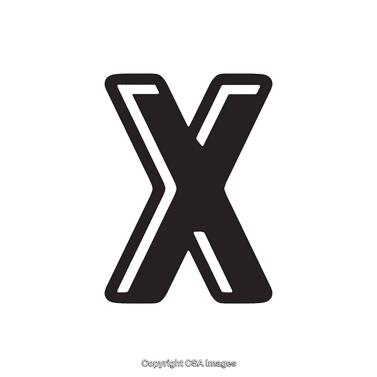 Black Stylized Letter X Isolated on White Background