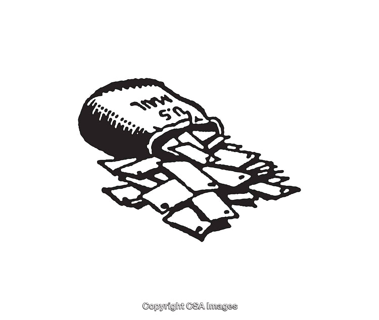 Black And White Line Art Illustration of a Pouch Spilling Contents