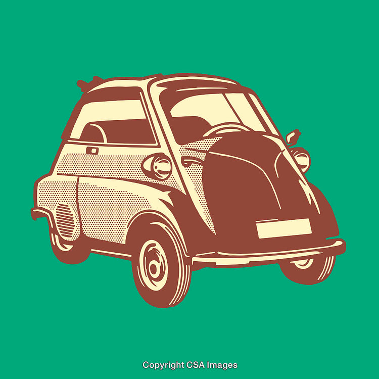 Retro Line Art Illustration of Vintage Compact Microcar
