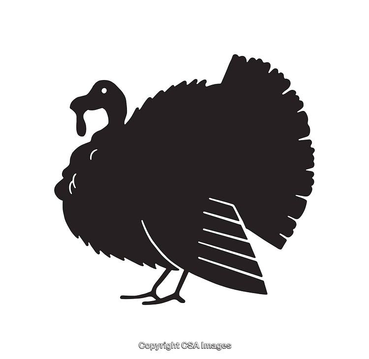Silhouette of a Turkey in Black and White Line Art Illustration