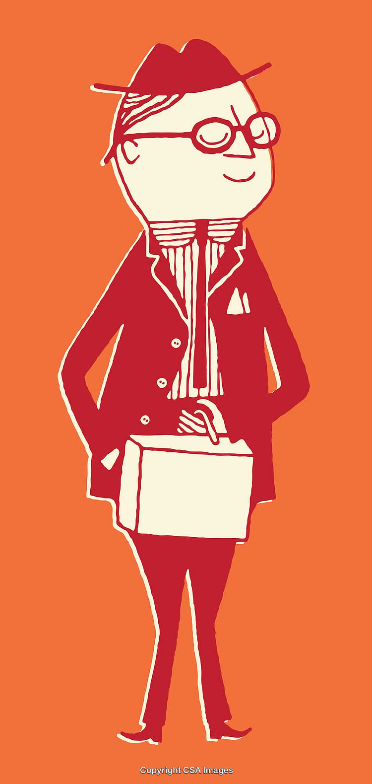 Retro Illustration of a Businessman with Briefcase on Bright Orange Background