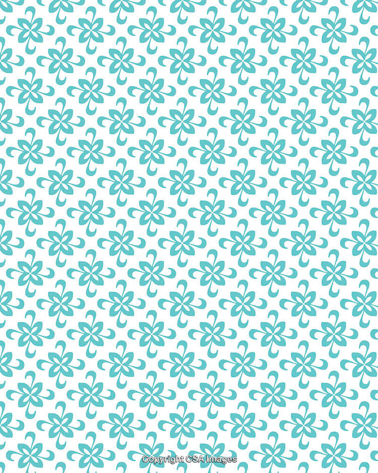 Elegant Turquoise Floral Pattern With Delicate Curved Accents on White Background