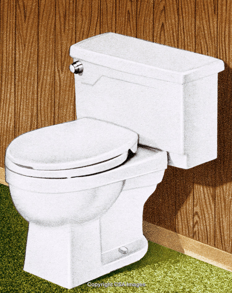 Vintage White Ceramic Toilet on Retro Textured Background