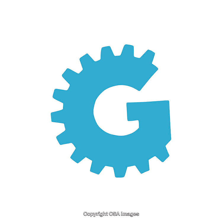 Blue Gear Letter G Symbol Isolated on White Background