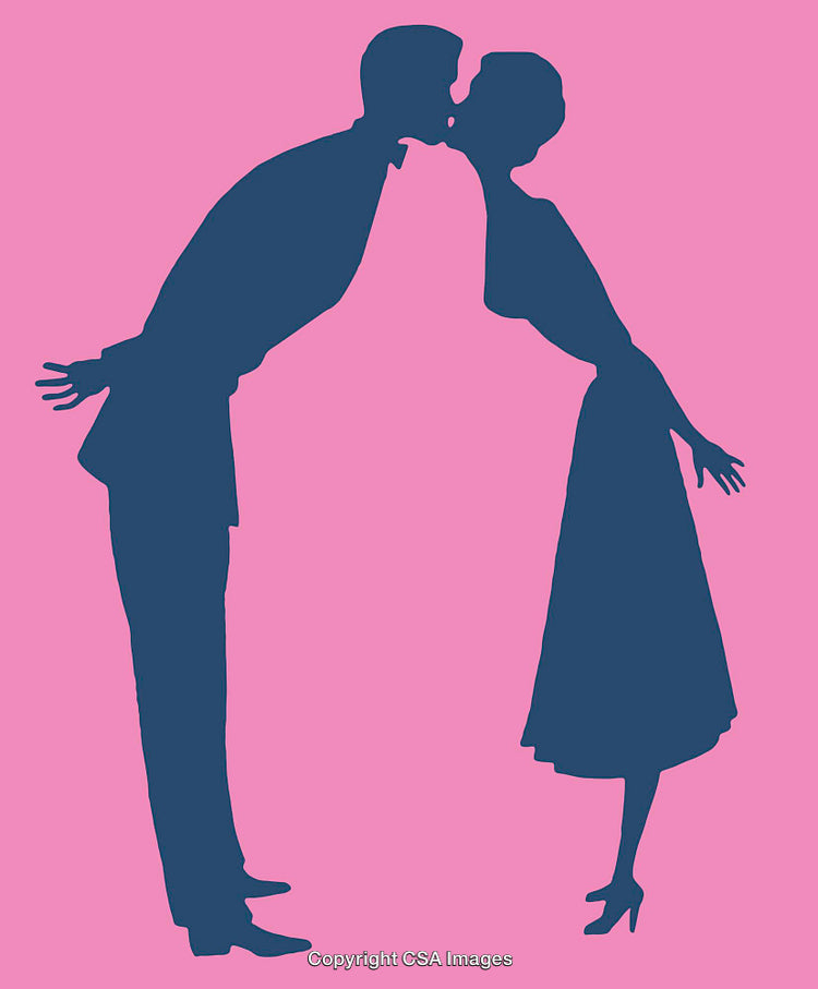 Romantic Silhouette of a Couple Sharing a Kiss on Pink Background