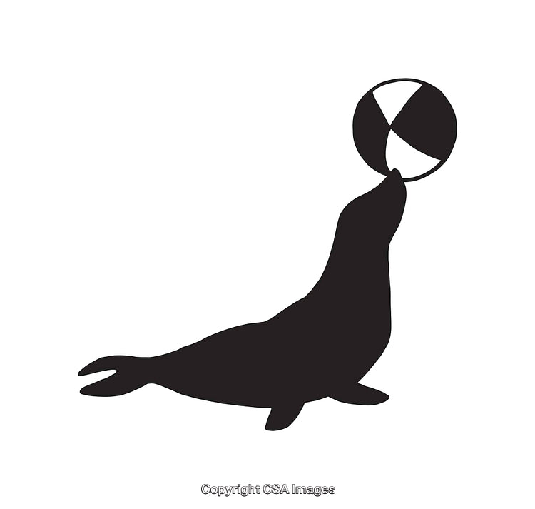 Seal Silhouette Balancing a Ball in Simple Black and White Design