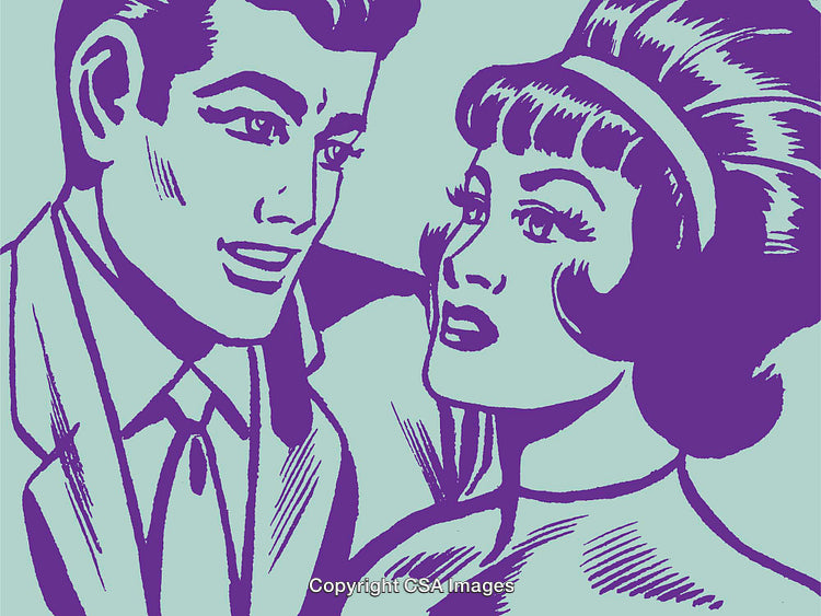 Retro Pop Art Illustration of A Smiling Couple in Romantic Embrace