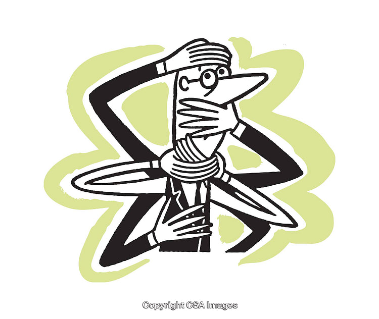 Abstract Illustration of Hands Covering a Business Figure's Features
