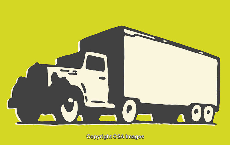 Yellow Background Line Art of a Cargo Transportation Truck