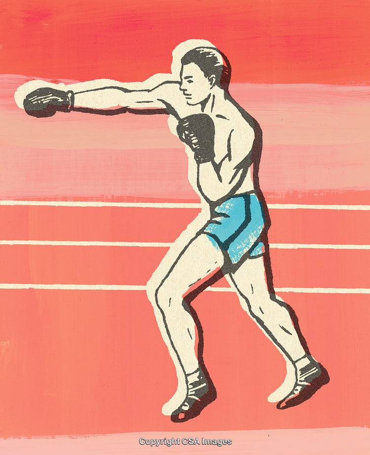 Illustration of a Boxer Practicing a Punch in Sporty Surroundings