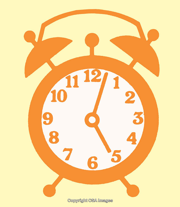 Orange Clock Illustration Depicting a Classic Alarm Design with Clear Numbers