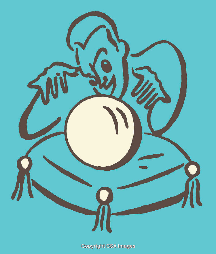 Vintage Style Illustration of a Mystic With a Crystal Ball