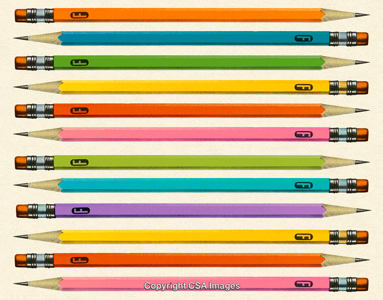 Colorful Pencils in Rows with Textured Retro Design Aesthetic