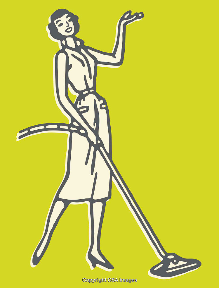 Retro Style Illustration of a Woman Cleaning With Vacuum Cleaner
