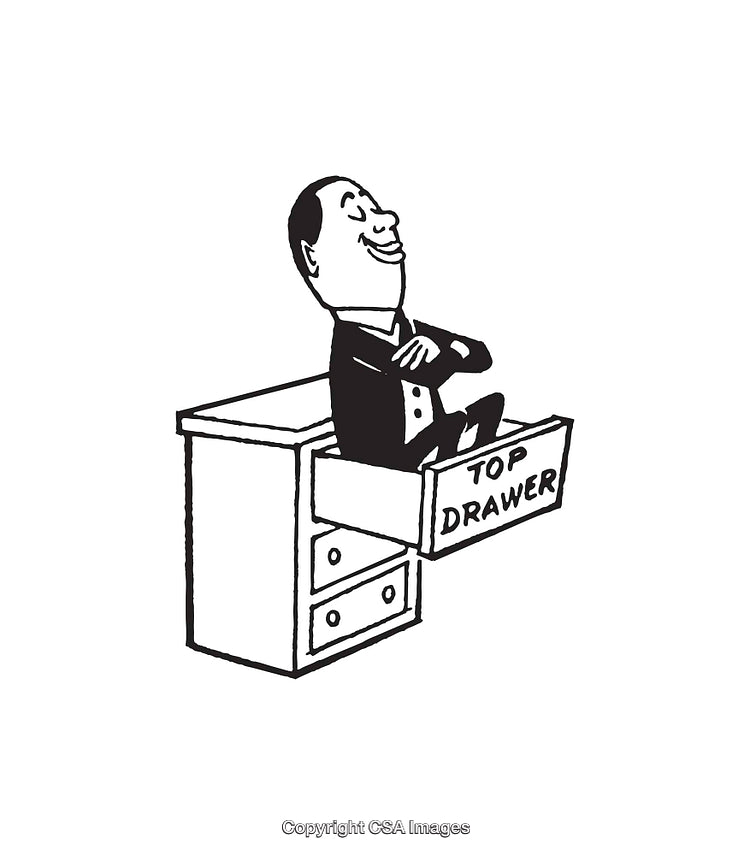Illustration of a Cheerful Character in a Desk Drawer