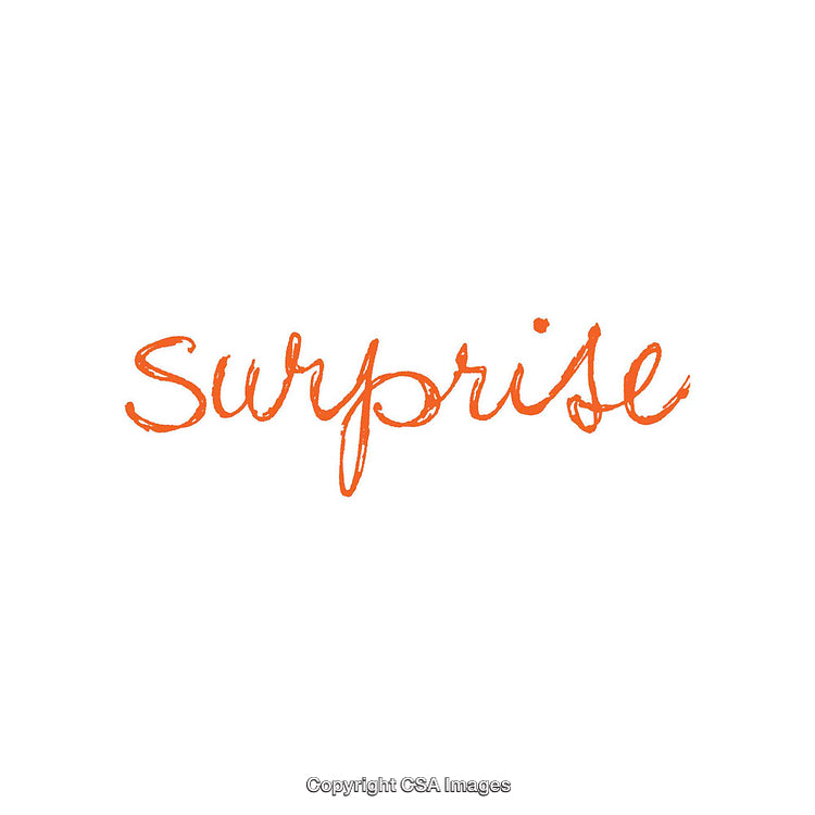 Bright Handwritten Word "Surprise" in Creative Orange on White Background