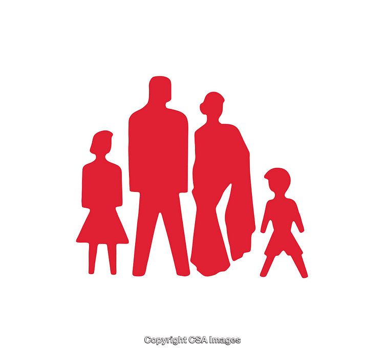 Red Icon Representing a Family of Four with Unique Silhouettes