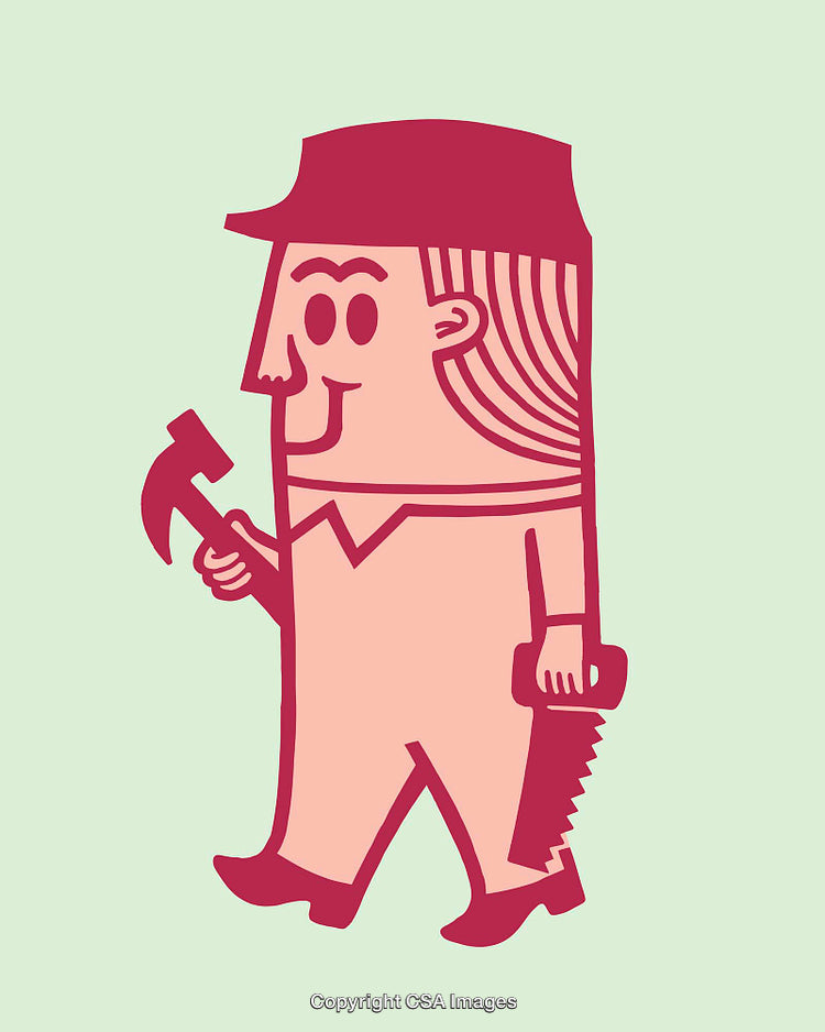 Playful Line Art of an Artisanal Worker Holding Tools