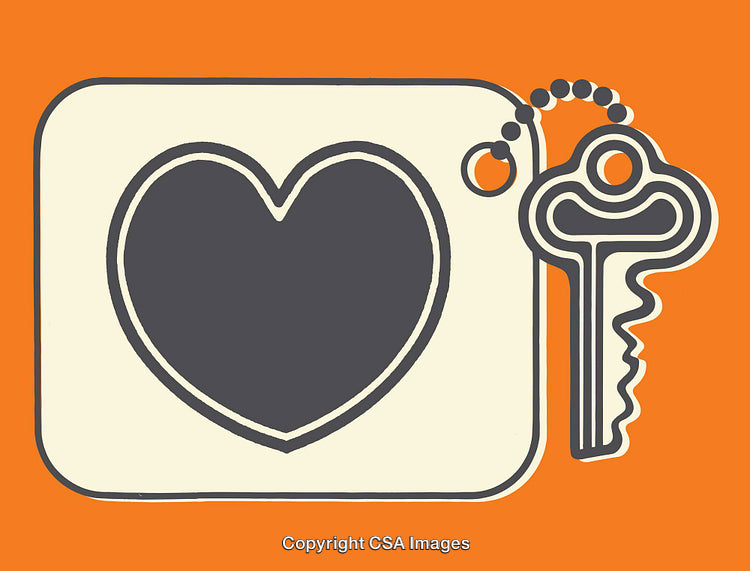 Heart-Shaped Keydesign on Vibrant Background with Key Silhouette