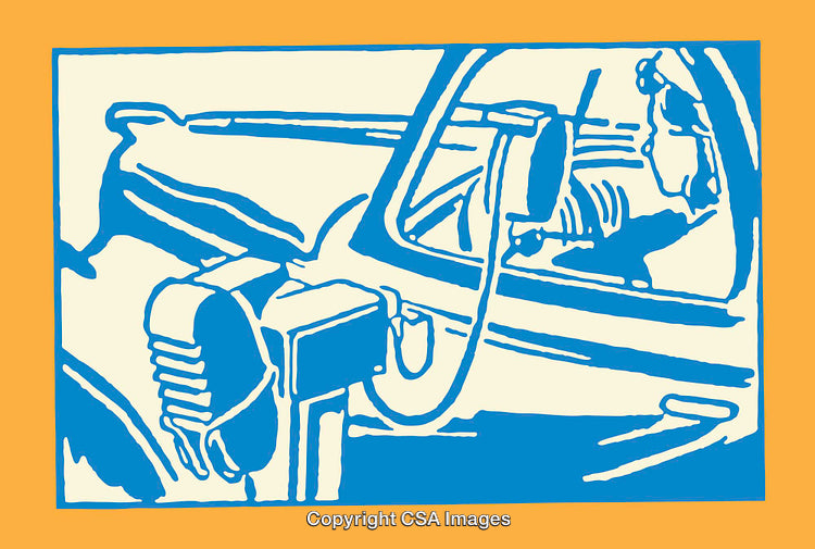Retro Style Line Art Illustration of a Classic Car Interior