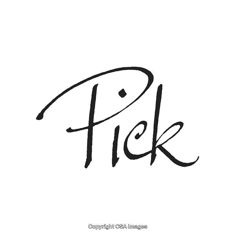 Elegant Scripted Word 'Pick' in Black on a White Background