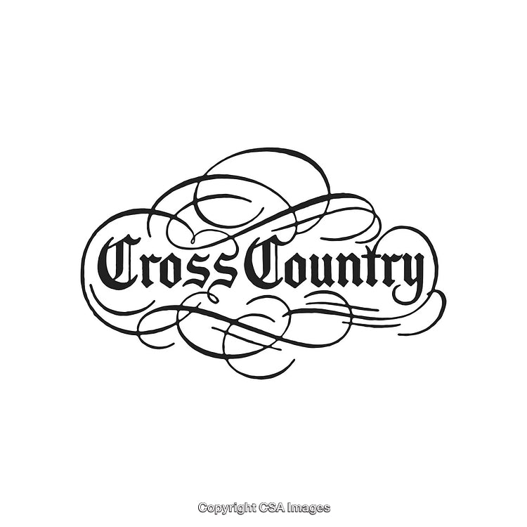 Elegant Cross Country Typography With Ornamental Swirl Motif Design