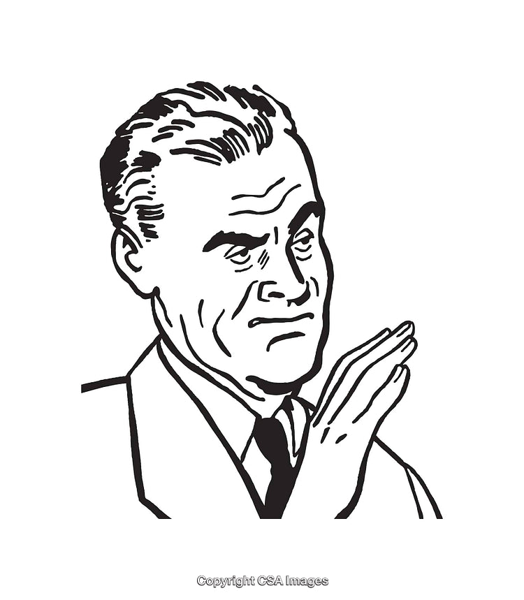Black and White Line Art of a Man Expressing a Gesture