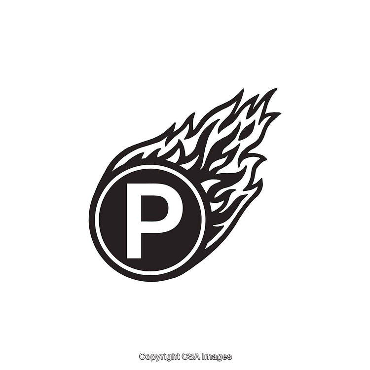 Letter P Within Flaming Circle in a Bold Artistic Design