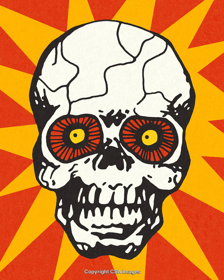 Illustrated Skull Artwork with Abstract Background in Bold Colors