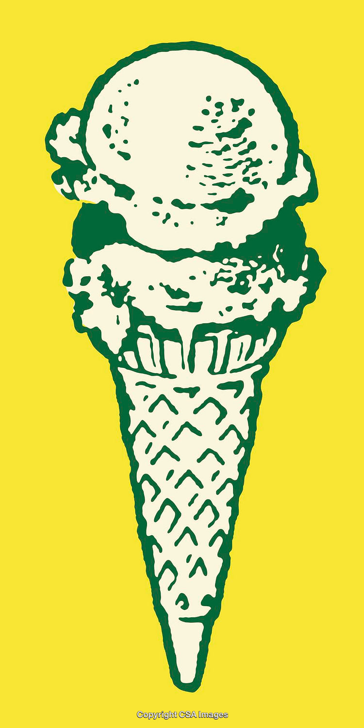 Color Line Art Ice Cream Cone Illustration on a Vibrant Yellow Background