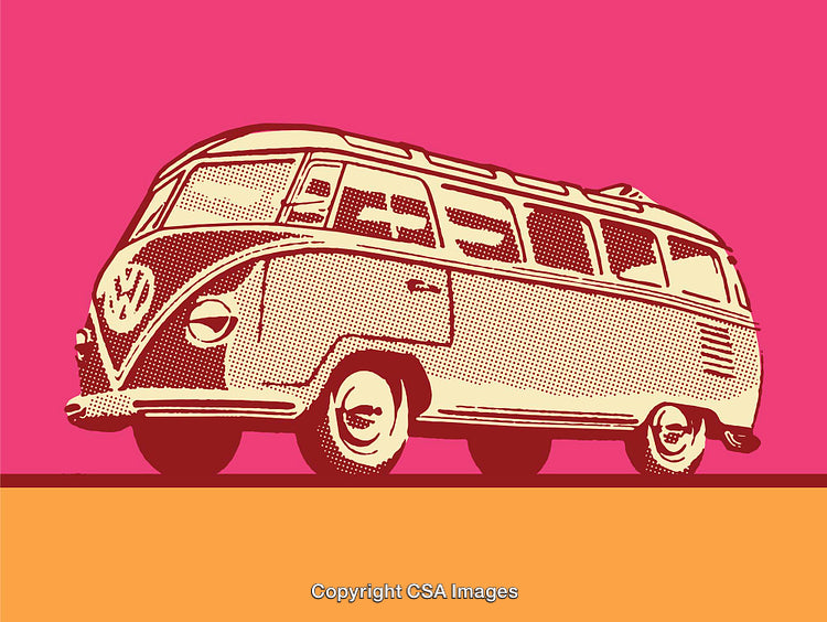 Vintage Bus Illustration with Bold Pop Art Style
