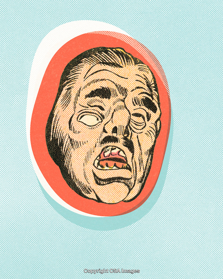 Retro Vintage Comic Illustration of an Expressive Face Close-Up