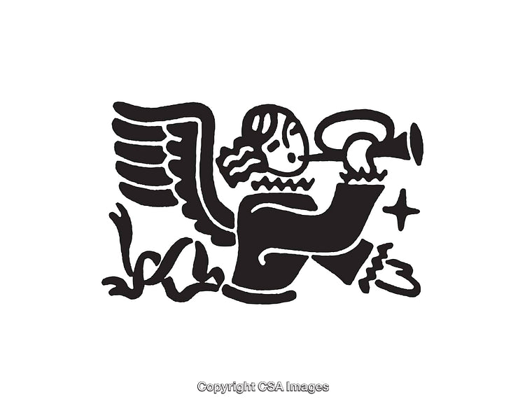 Black and White Artistic Illustration of Angel Symbol with Trumpet