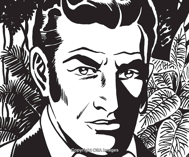 Retro Pop Art Style Illustration of a Man with Foliage Background