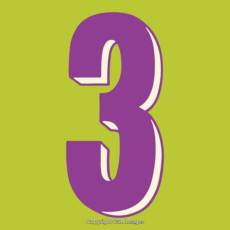 Purple Number Three on Vibrant Green Background in Bold Design