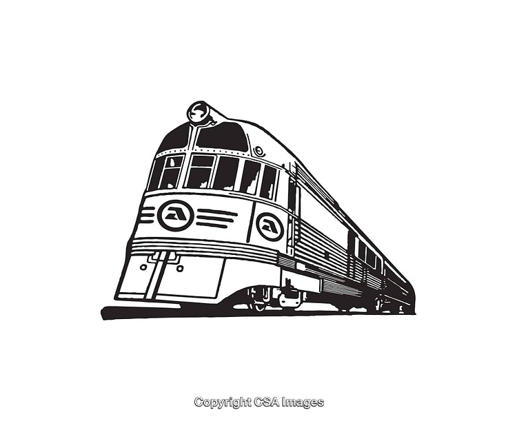 Vintage Streamlined Train Black and White Line Art Illustration