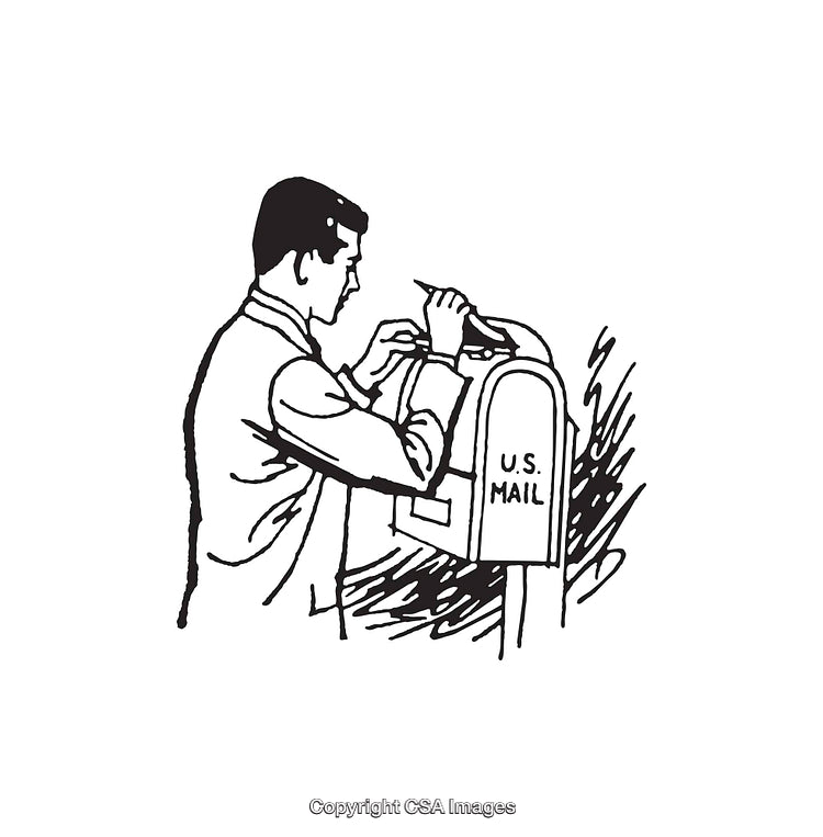 Line Art Illustration of Mailing a Letter in a US Mailbox