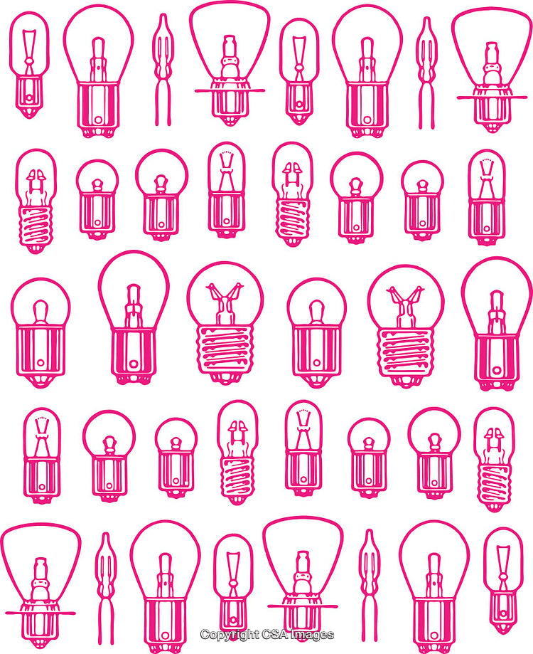 Collection of Illustrated Pink Light Bulb Patterns on White Background