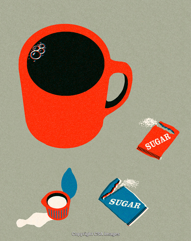 Illustrated Coffee Cup and Sugar Packets in Minimalist Style