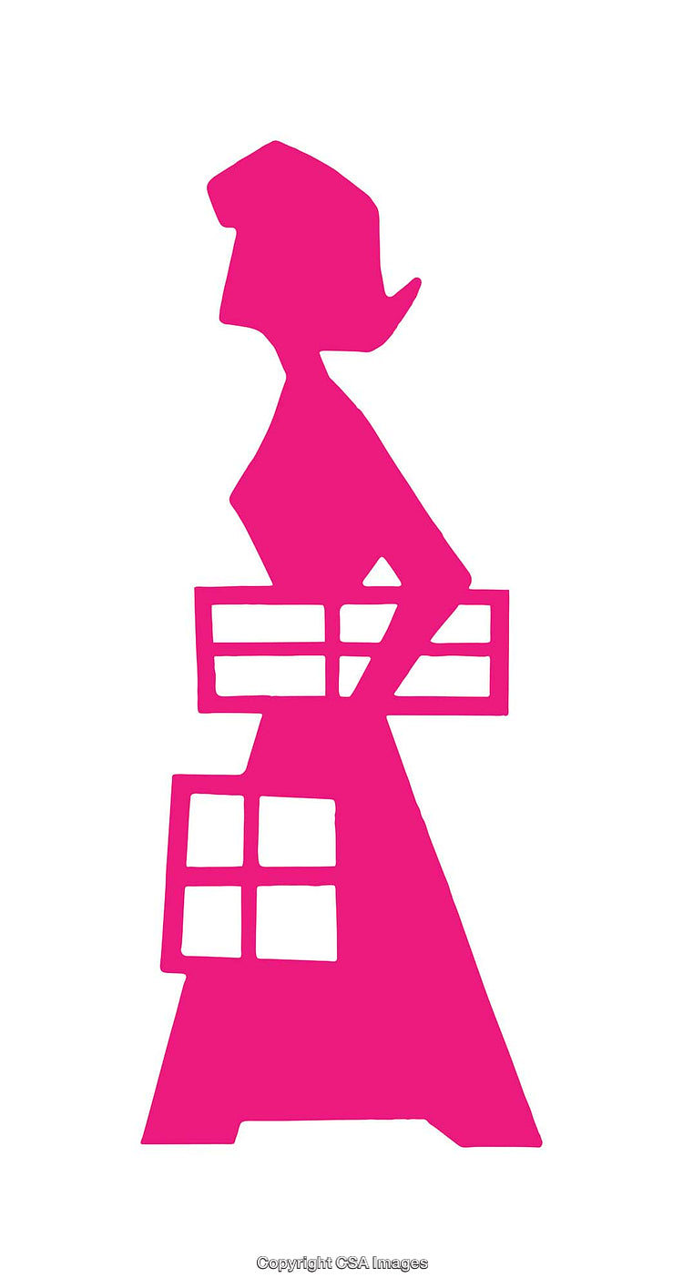 Pink Silhouette Illustration of Person and Windmill Design