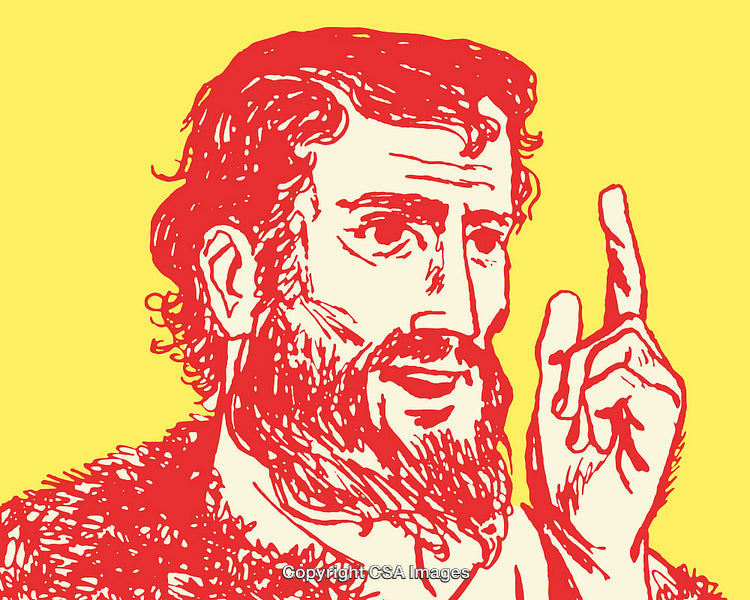Expressive Line Art Illustration of a Bearded Man With Gesturing Finger