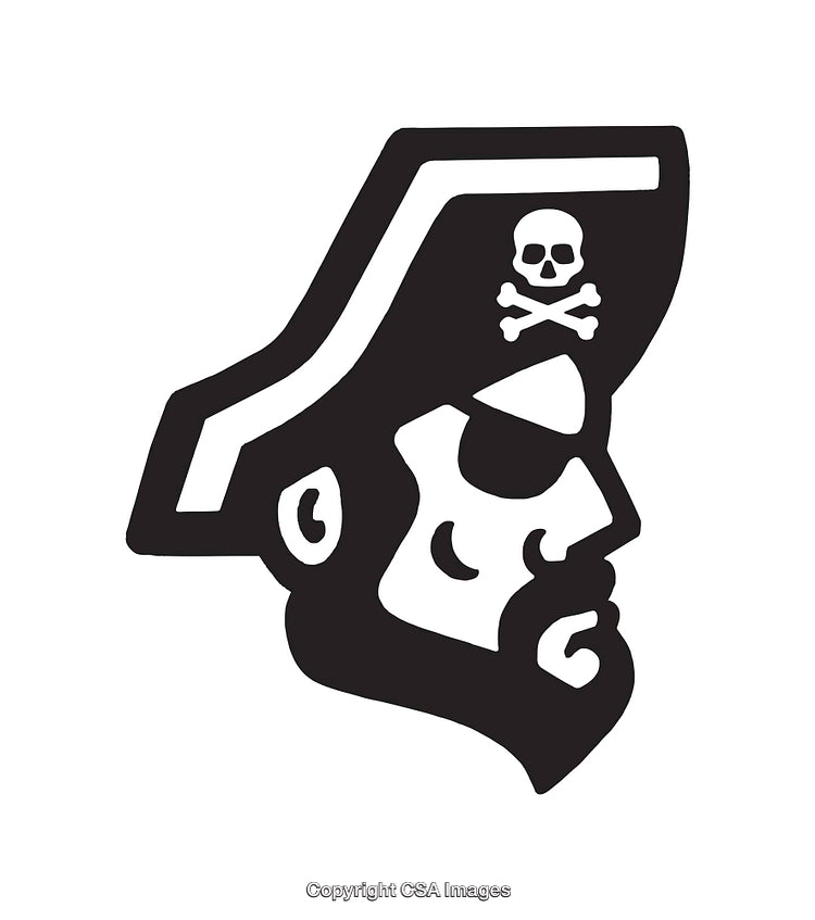 Black and White Pirate Icon Illustration with Skull Hat
