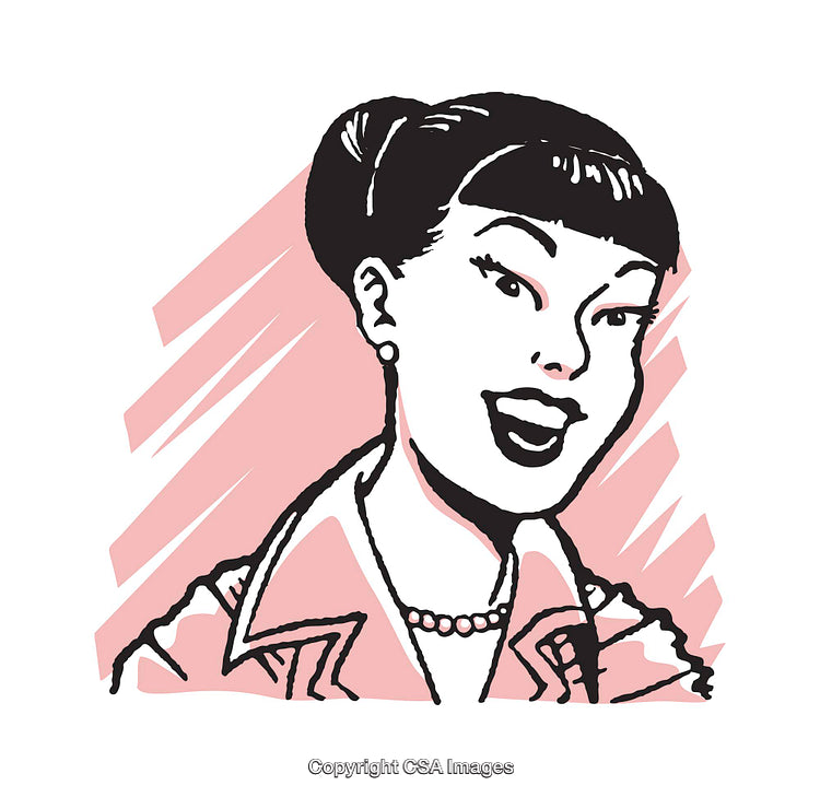 Colorful Retro Illustration of a Smiling Woman with a Pink Background